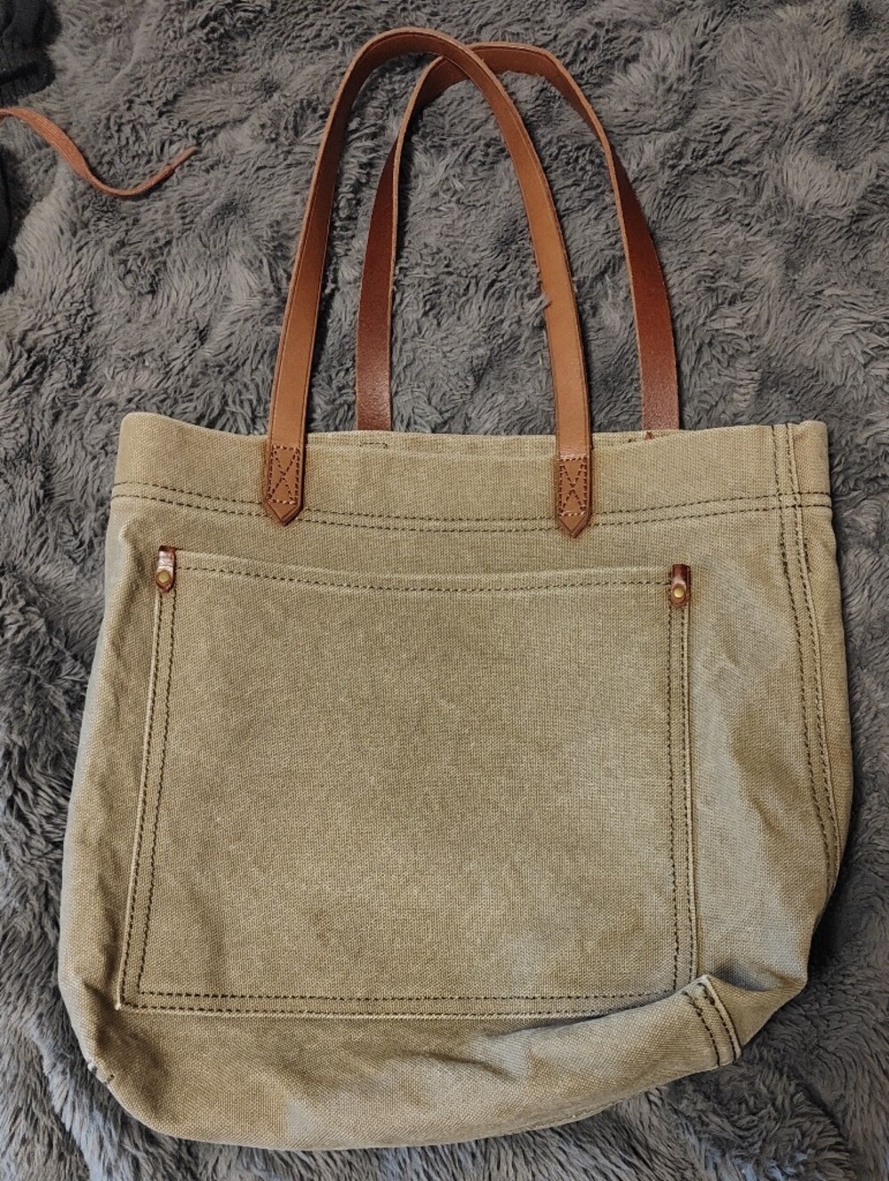Madewell Canvas Tote Bag with Brown Leather Straps - Olive/Khaki
